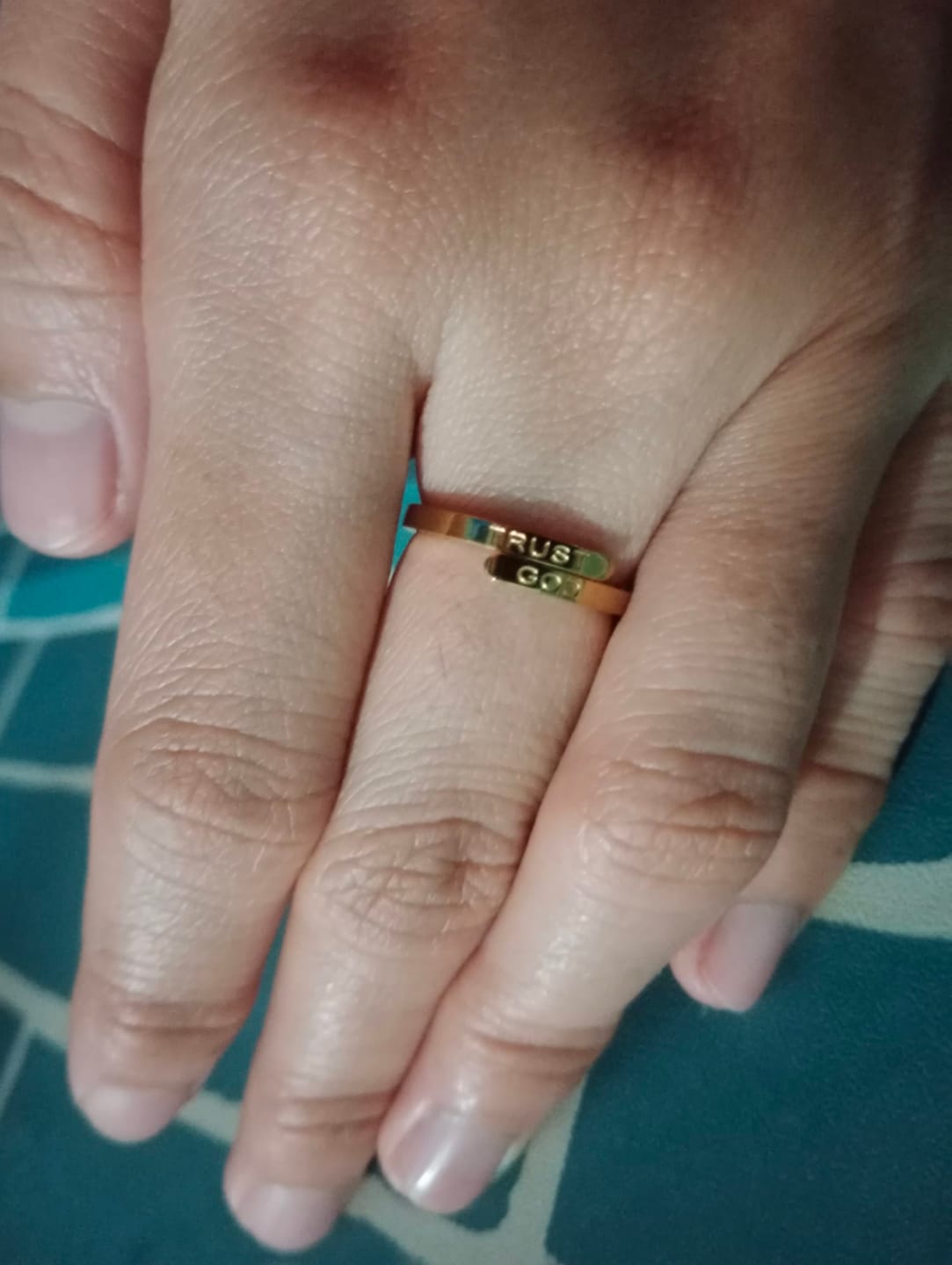 Customer photo review of Colored Trust God Ring  (Adjustable size)