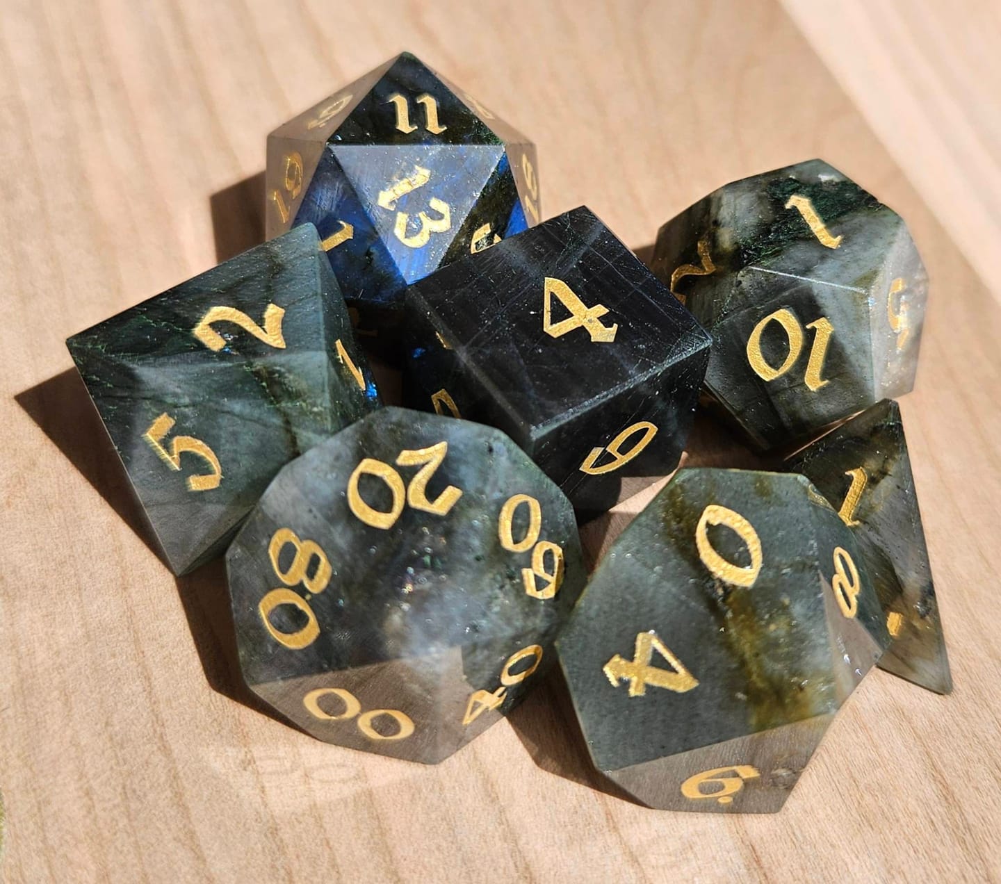 Customer photo review of Labradorite Gemstone Dice (And Box) Polyhedral Dice DND Set
