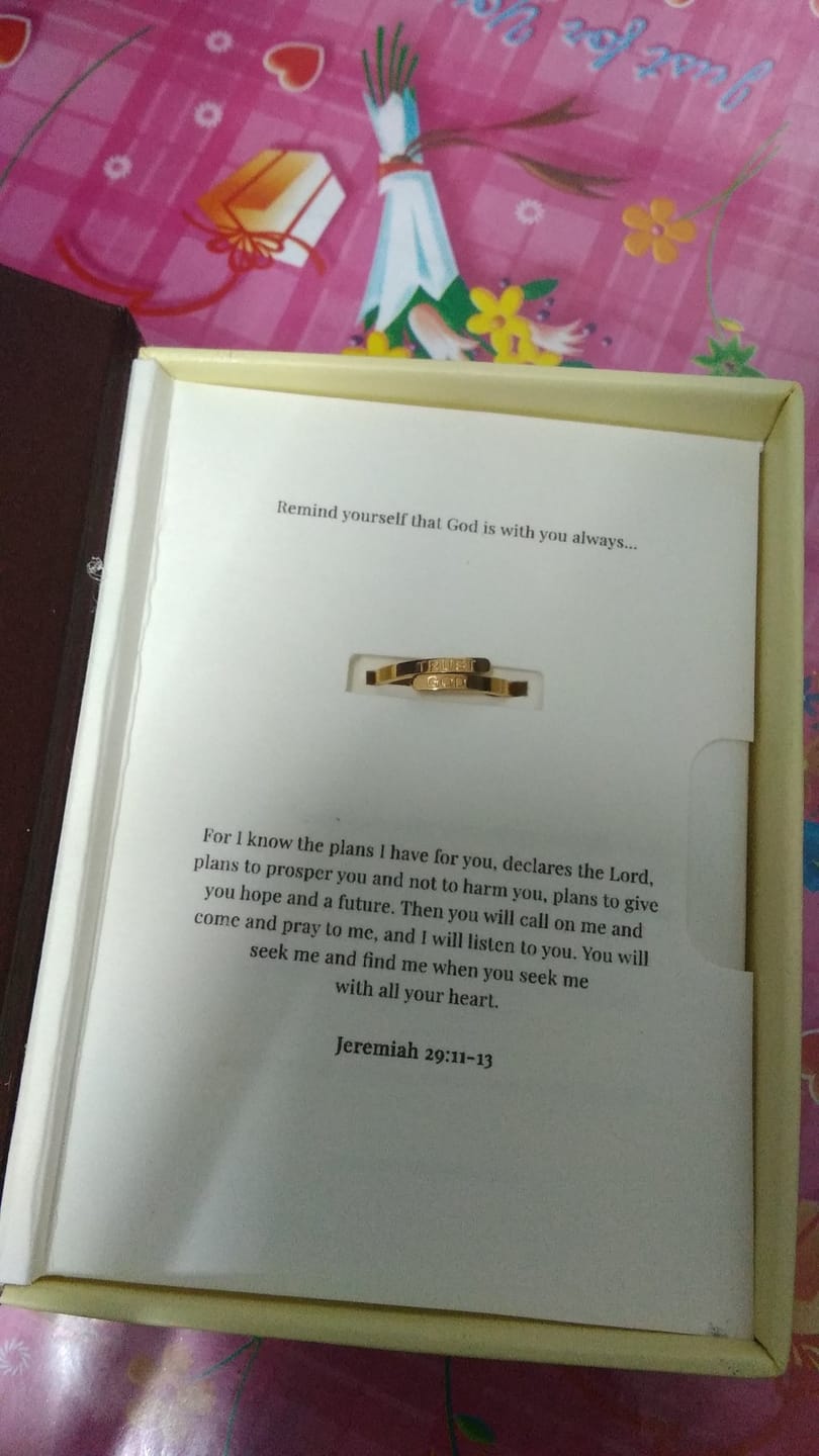 Customer photo review of Colored Trust God Ring  (Adjustable size)