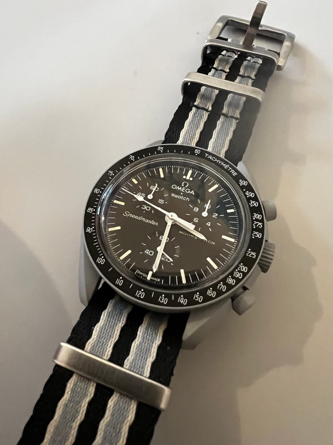 Customer photo review of Premium Woven Military Style Watch Strap - Black, Grey and Beige (No Time To Die Strap)