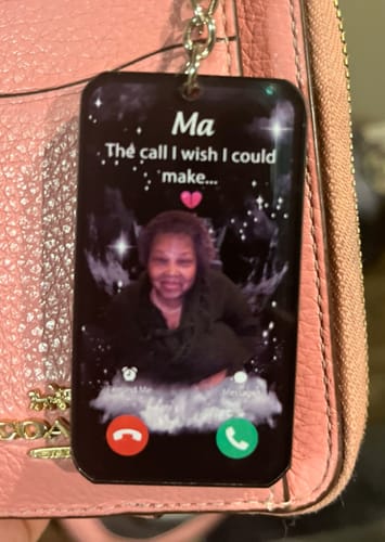 Customer photo review of Personalized The Call I Wish I Could Make Memorial Keychain