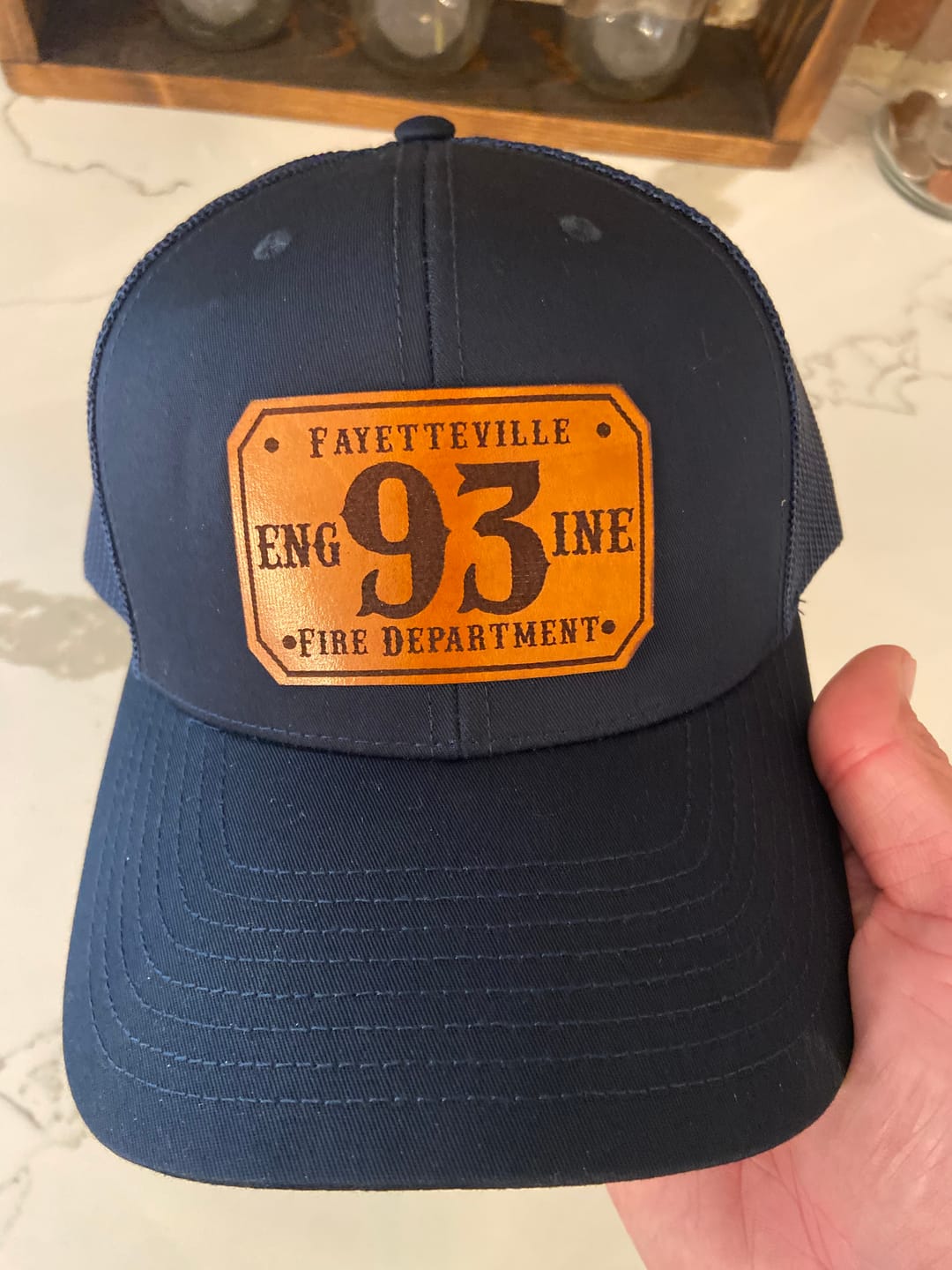 Customer photo review of Custom Passport Leather Patch Hat