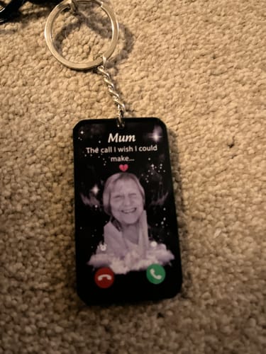Customer photo review of Personalized The Call I Wish I Could Make Memorial Keychain
