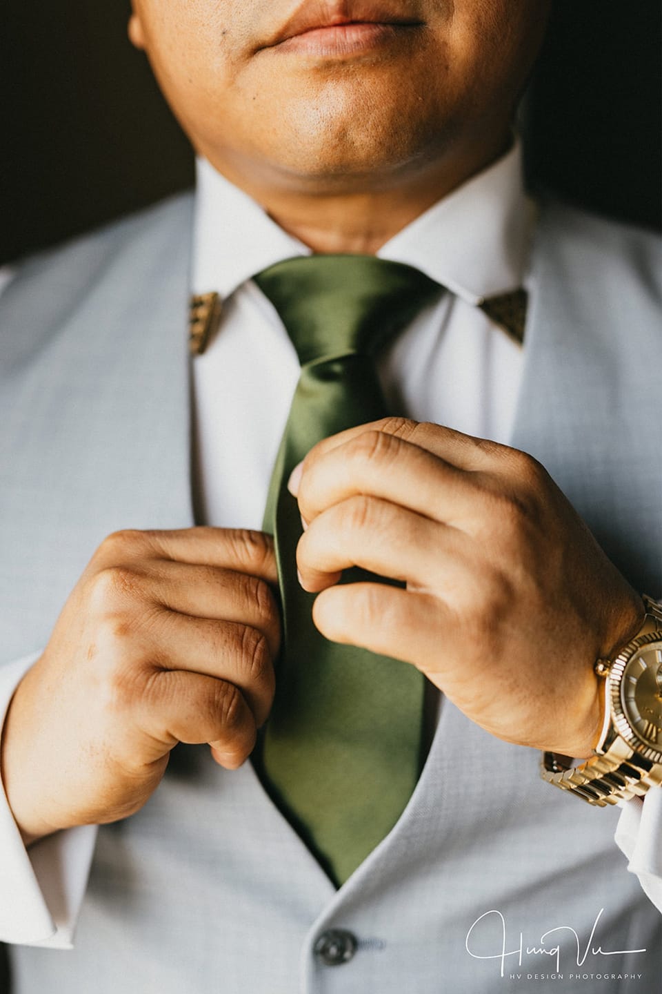 Customer photo review of Olive Satin Necktie
