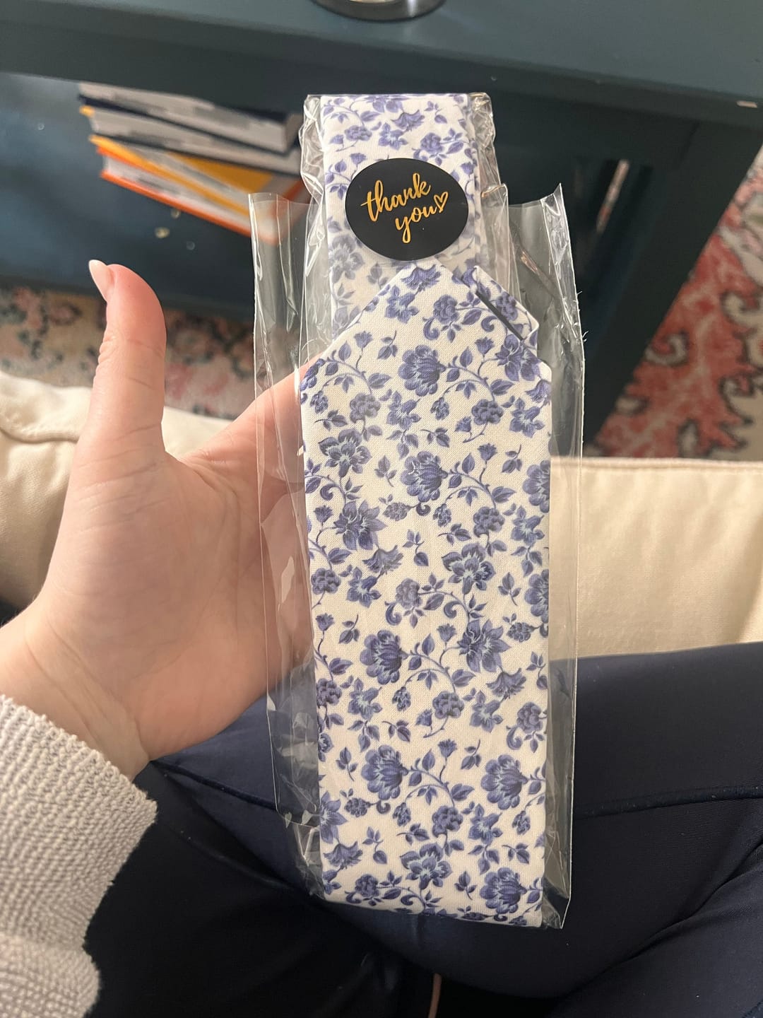 Customer photo review of French Blue Floral Bow Tie