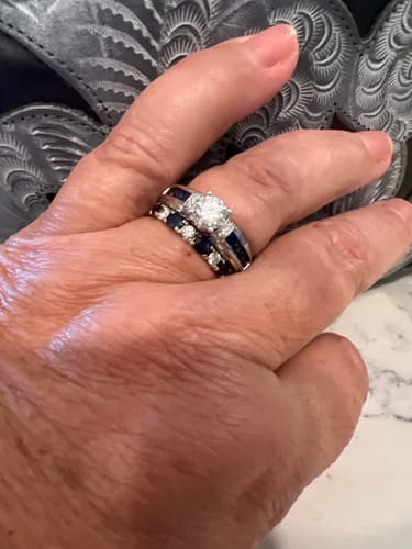 Customer photo review of Moissanite With Channel Set Sapphire Accents Engagement Ring