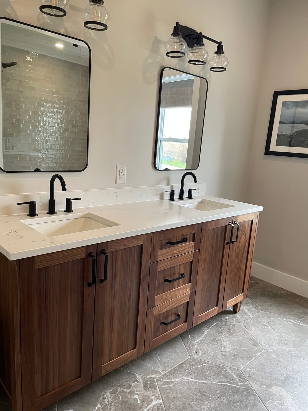 Customer photo review of Bridgeport 72" American Black Walnut Bathroom Vanity, Double Sink