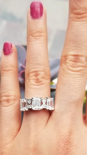 Customer photo review of 3-Stone Art Deco Emerald Cut CZ Ring in Sterling Silver 3ct