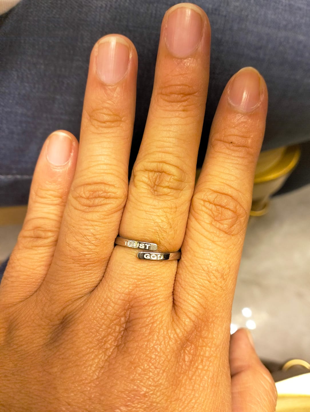 Customer photo review of Silver Trust God Ring  (Adjustable size)