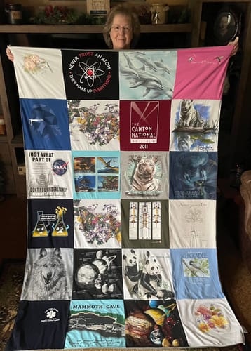 T-shirt quilt with science, nature themes by Donna  from OH