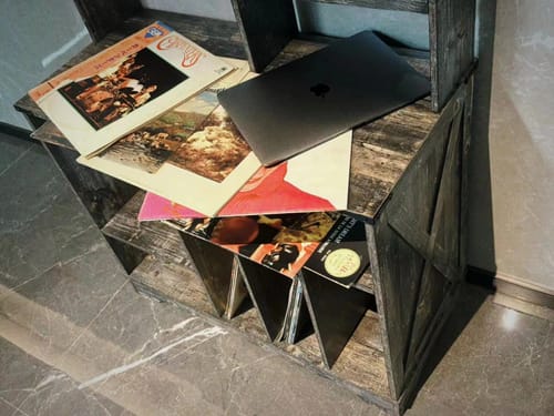 Customer photo review of Flycity Record Player Stand with 3 Compartments & Adjustable Board