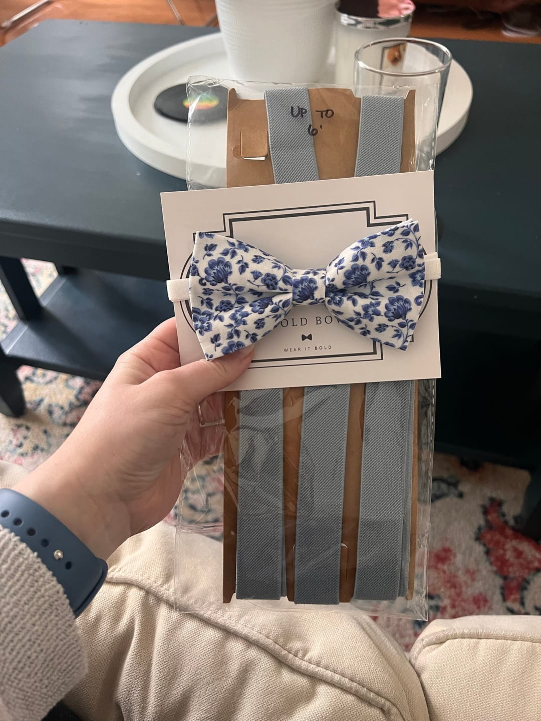 Customer photo review of French Blue Floral Bow Tie