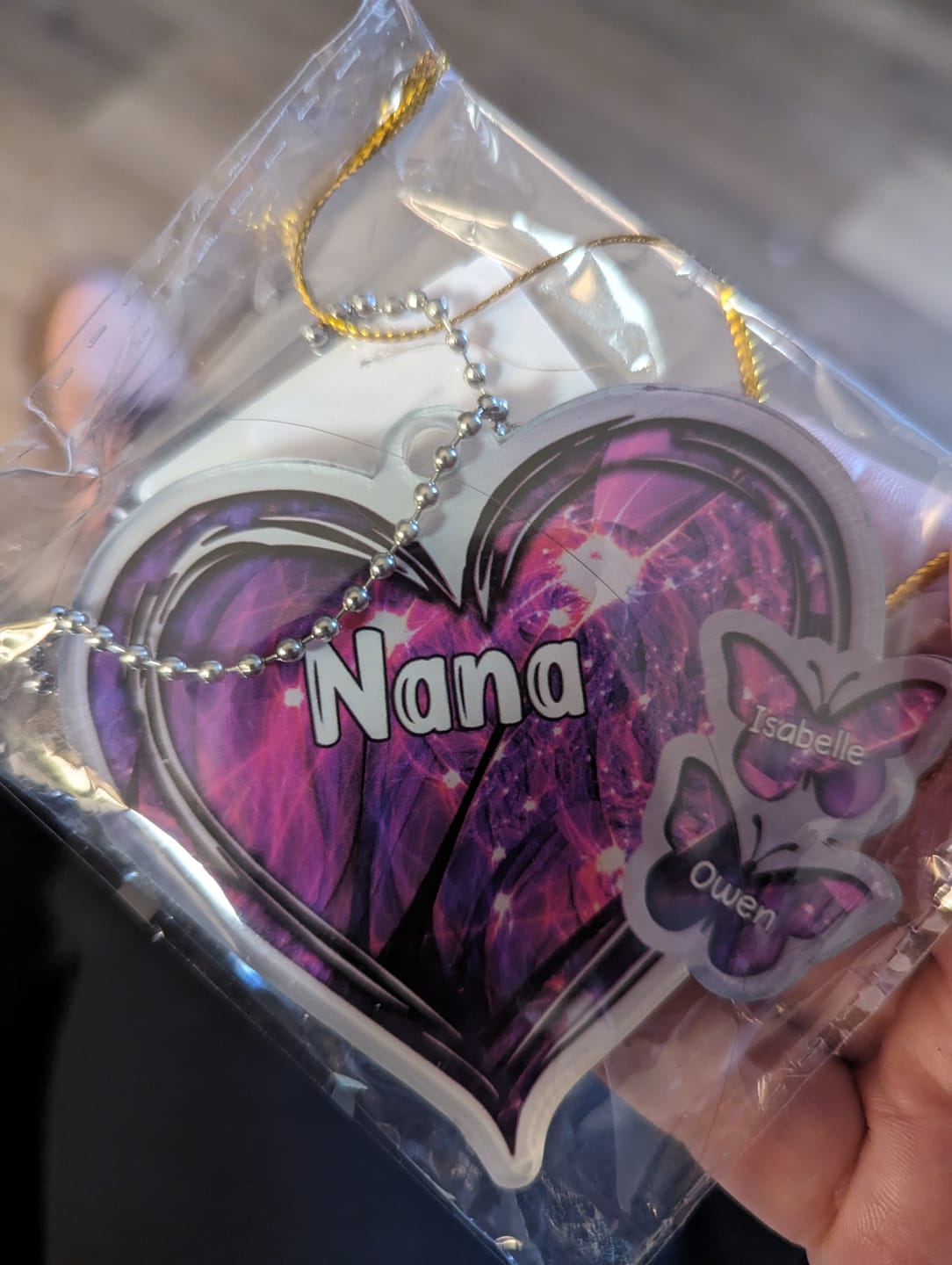 Customer photo review of Sparkling Grandma- Mom Heart Butterfly Kids, Multi Colors Personalized Ornament