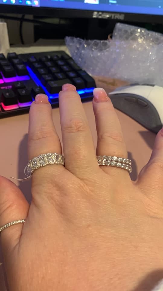 Customer photo review of S925 1.0Ct Cushion Cut 4PC Wedding Band Set Stackable Rings For Everyday Wear