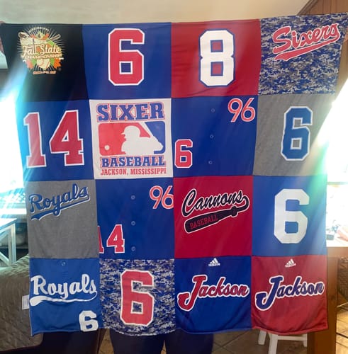 T-shirt quilt with baseball themes by Haley from MS