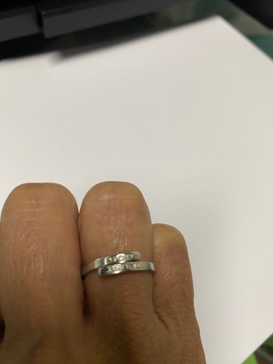 Customer photo review of Silver Trust God Ring  (Adjustable size)