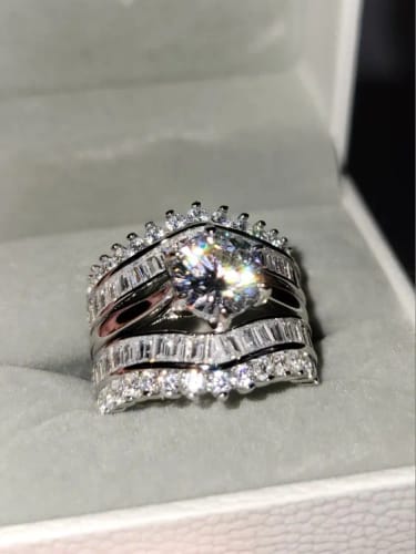 Customer photo review of Art Deco Solid 925 Sterling Silver Wedding Ring Set