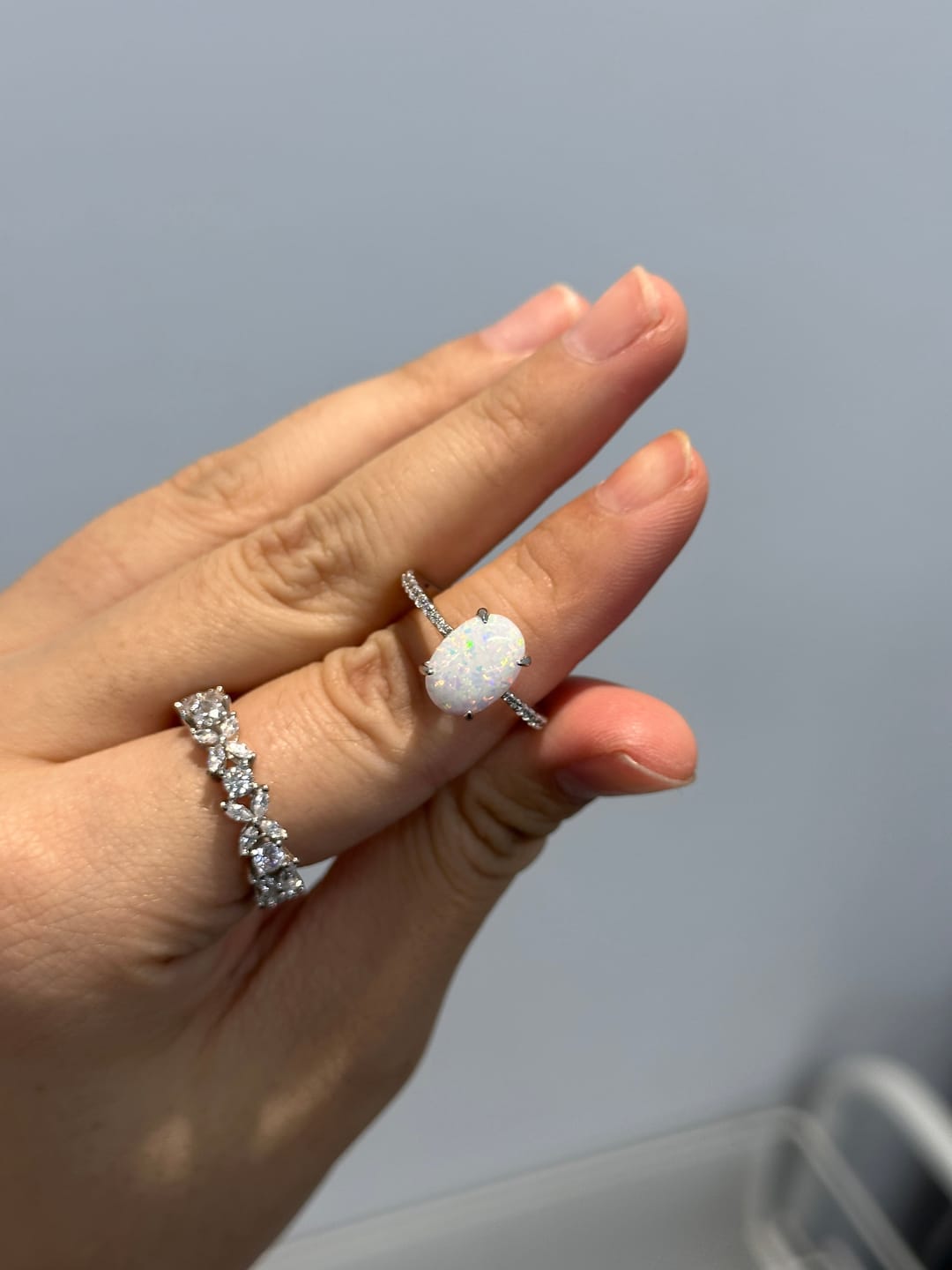 Customer photo review of Louily Elegant Oval Cut Opal Stone Engagement Ring In Sterling Silver
