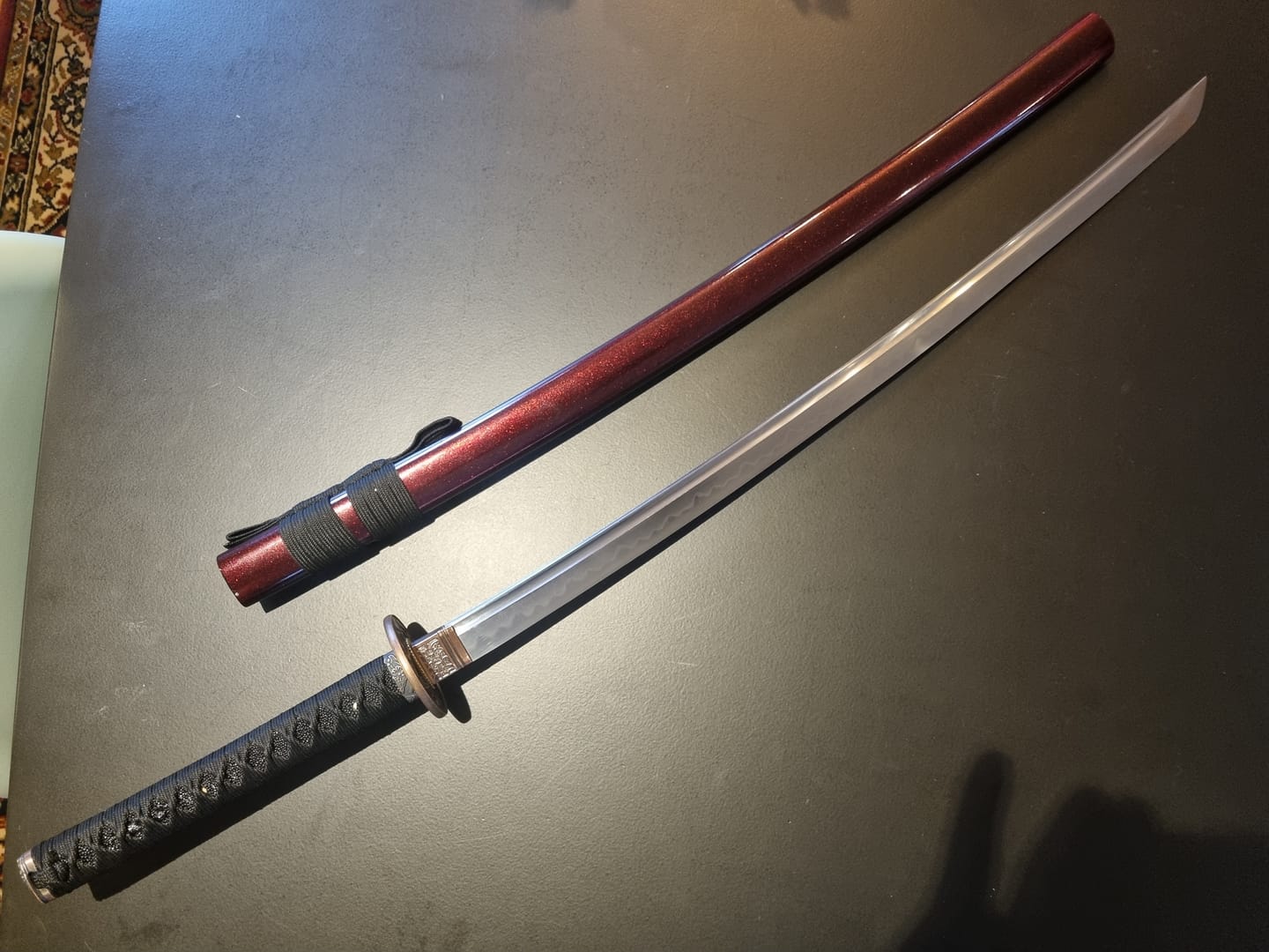 Customer photo review of The Jukyomachi Handmade Katana Clay Tempered T10 Steel