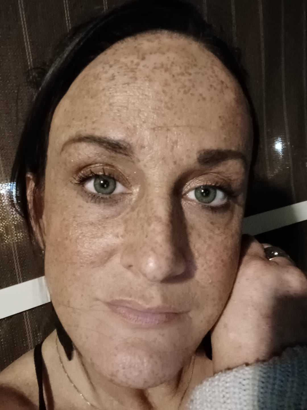 Customer photo review of Perla Green Prescription Colored Contact Lenses