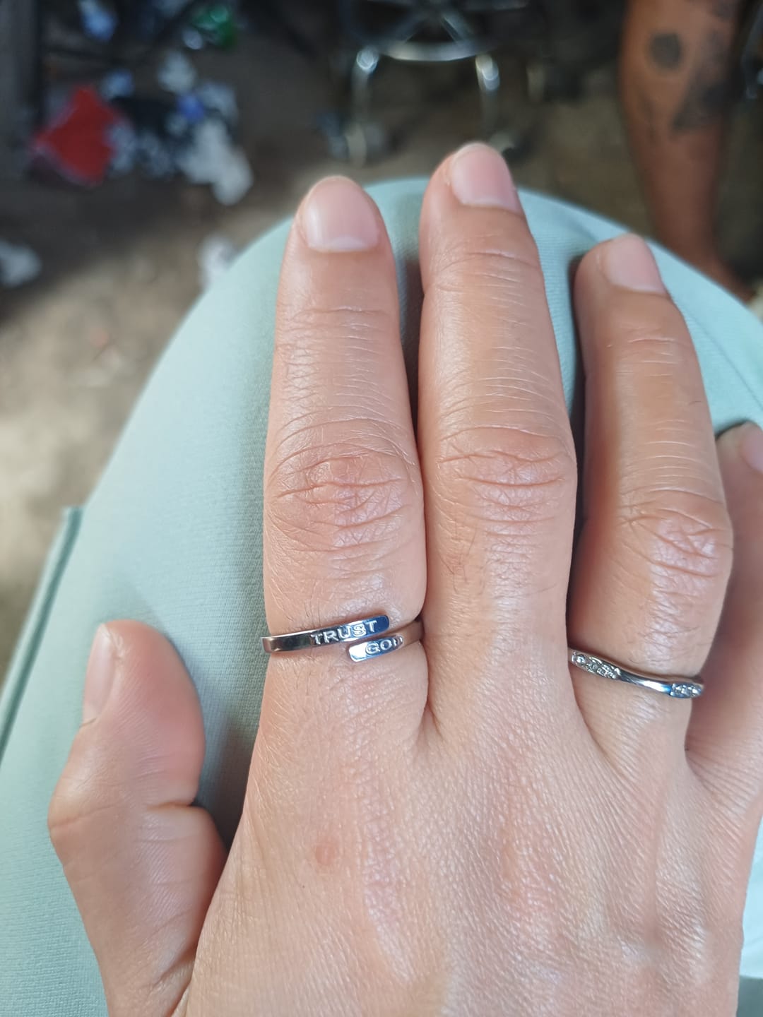 Customer photo review of Silver Trust God Ring  (Adjustable size)