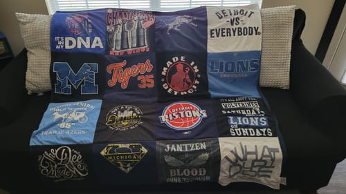 T-shirt quilt featuring detroit lions, detroit pistons by Jantzen from GA