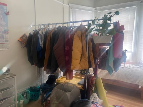 Customer photo review of Raybee 75"W x 68"H Double Rolling Clothes Rack with Wheels, 630LBS Heavy-Duty Commercial Garment Rack, For Bedroom