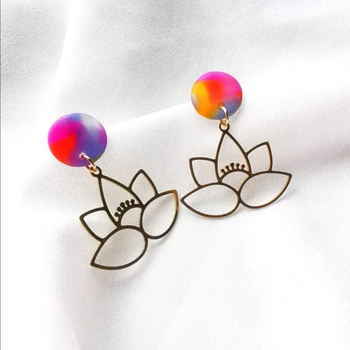 Customer photo review of Brass Flower Earring Pendant - Raw Brass Lotus Drop Earring Pendant - Brass Flower Pendant - Flower Necklace - 29.51x23.73x0.66mm - PPA4123
