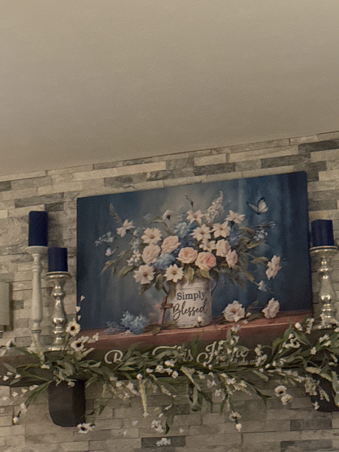 Customer photo review of Simply Blessed Wall Art Canvas, Flowers and Butterflies, Christian Wall Decor