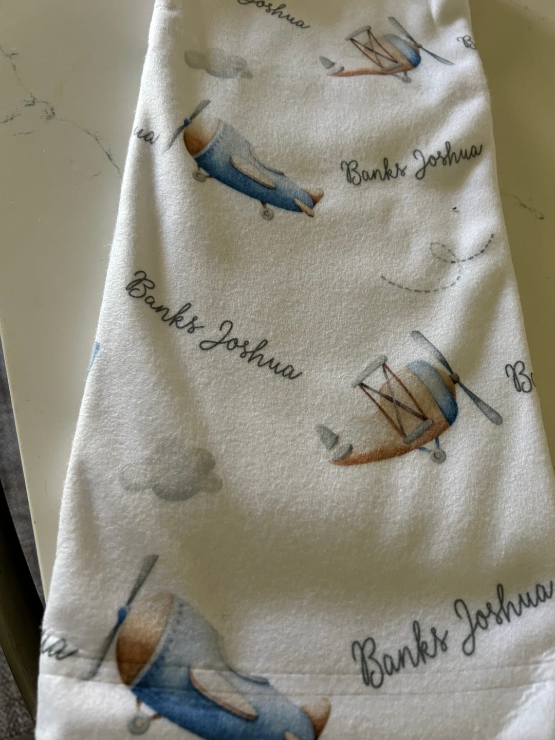 Customer photo review of Airplanes personalized baby boy blanket