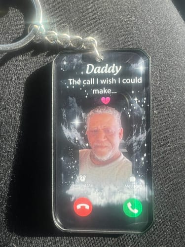 Customer photo review of Personalized The Call I Wish I Could Make Memorial Keychain
