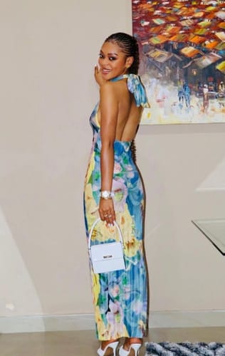 Customer photo review of My Darling Floral Print Plisse Halter Neck Backless Stretch Maxi Dress