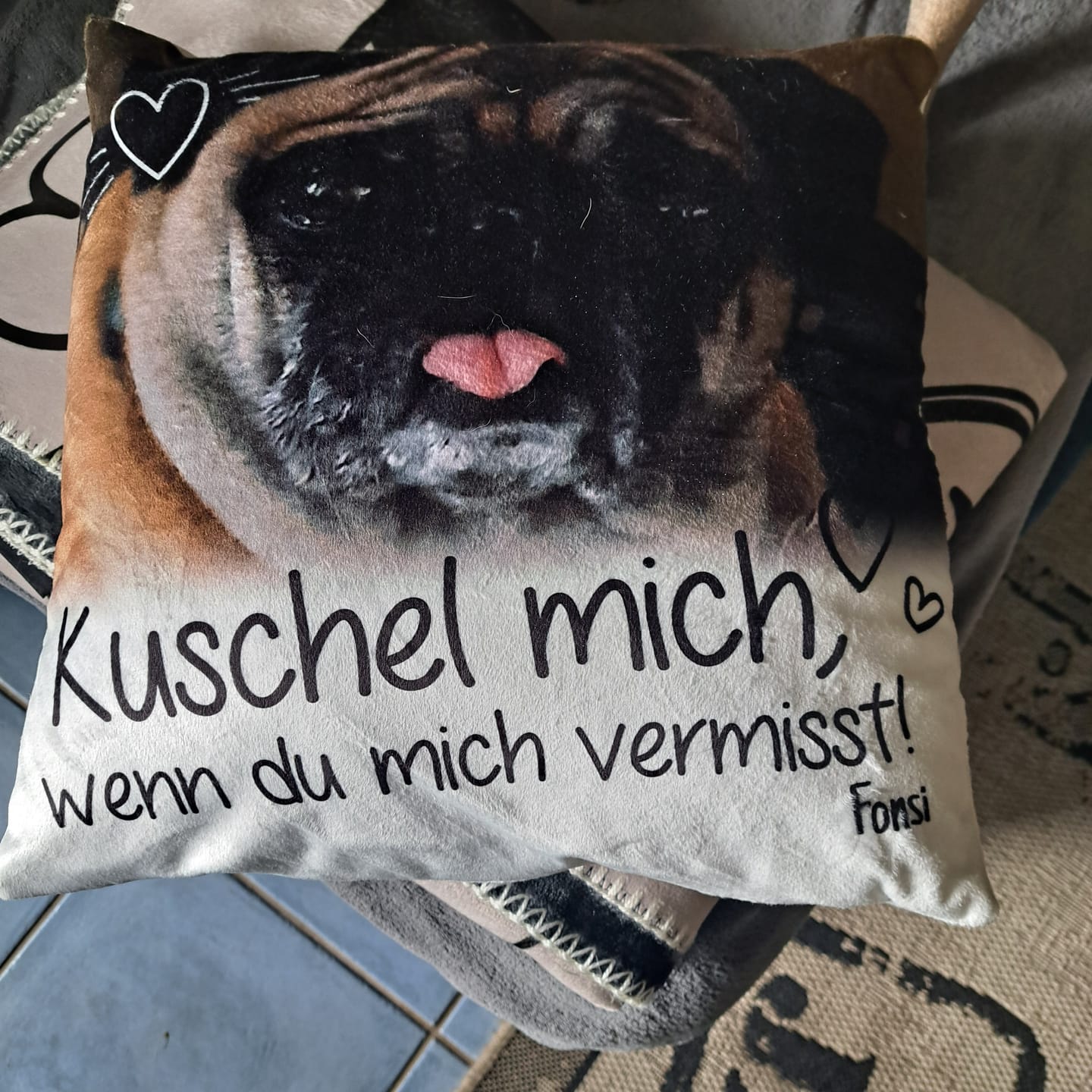 Customer photo review of Kuschel mich, wenn du mich vermisst - Individuelles Kissen