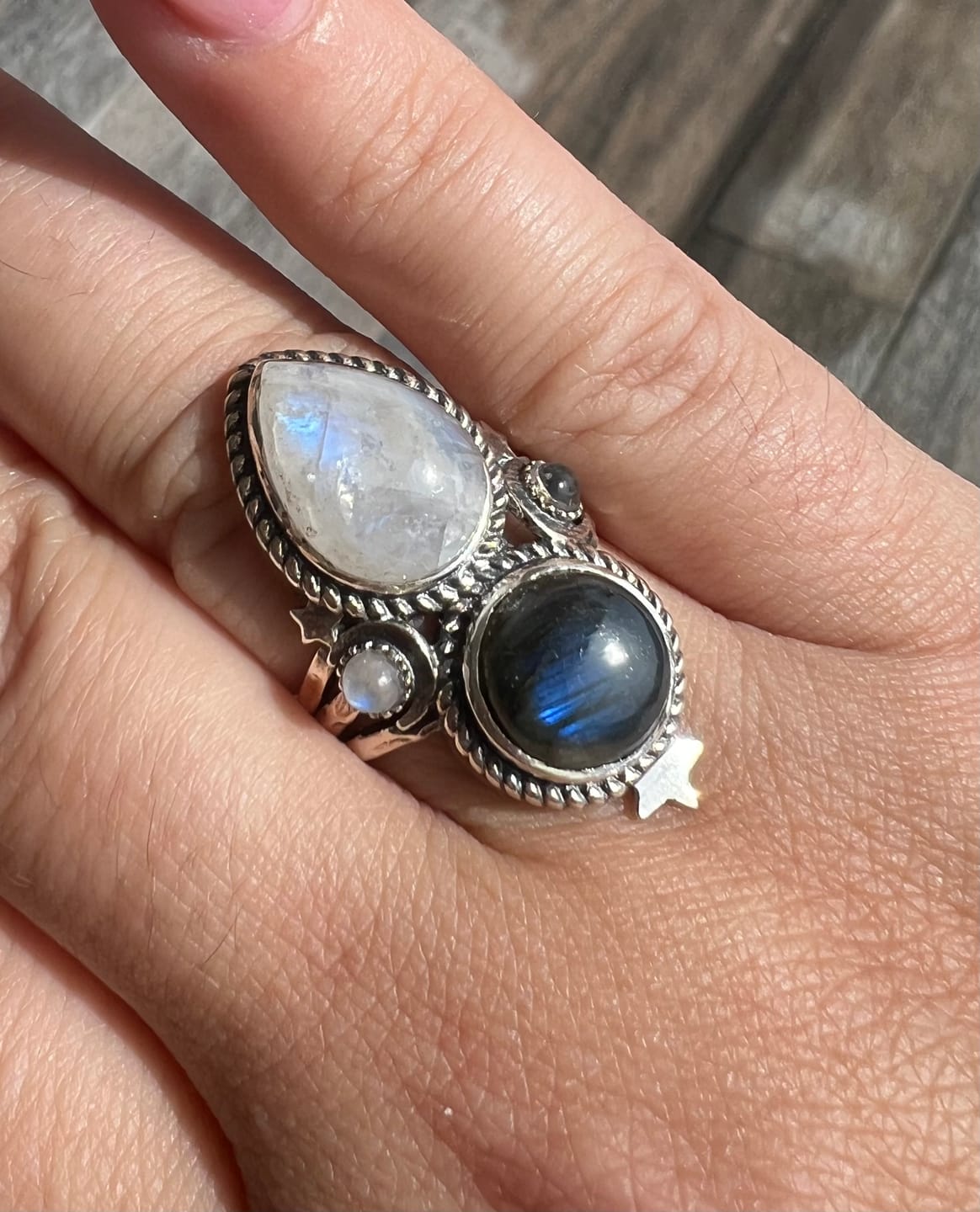 Customer photo review of Celestial Moonstone and Labradorite Silver Ring