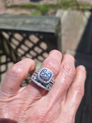 Customer photo review of Double Halo Moissanite Split Shank Pave Engagement Ring