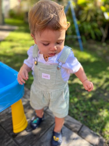 Customer photo review of Corduroy Short Overalls - Sage