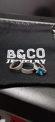 Customer photo review of Erice Two Tone Wedding Rings