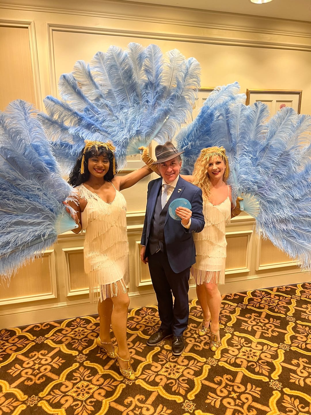 Customer photo review of sky blue XL 2 layers Ostrich Feather Fan 34"x 60"