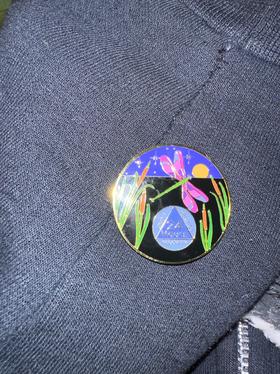 Customer photo review of 1 to 60 Year Dragonfly 9th Step Specialty AA Recovery Medallion - Tri-Plated Chip/Coin