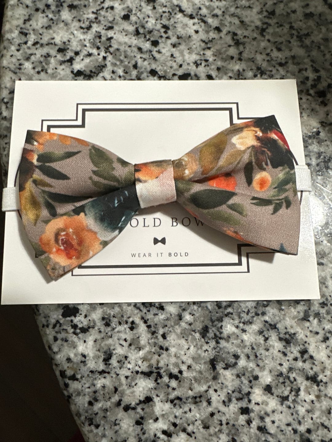 Customer photo review of Taupe Autumn Floral on Taupe Bow Tie
