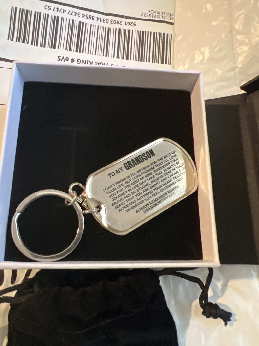 Customer photo review of To My Grandson | Remember Whose Grandson You Are | Personalized Keychain - SS293V2
