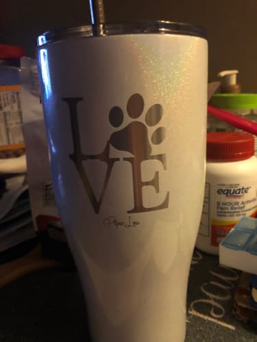 Customer photo review of LOVE Paw Print Laser Etched Tumbler