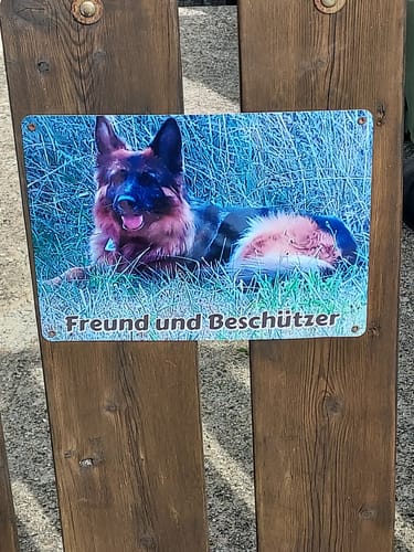 Customer photo review of Hunde-Türschild mit Foto & Wunschtext (UV- UND WETTERFEST)
