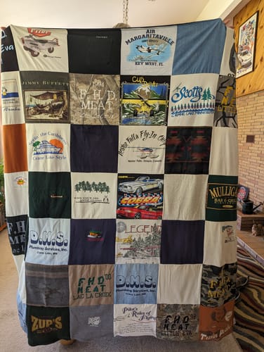 T-shirt quilt with travel, fishing themes by Patrick  from MO
