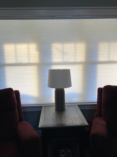 Customer photo review of SmartWings Motorized Light Filtering Cellular Shades Hazel
