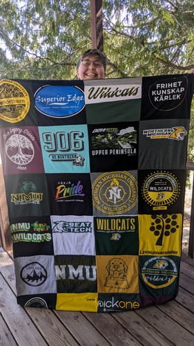 T-shirt quilt featuring northern michigan university wildcats by Kim from WI