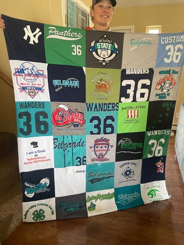 T-shirt quilt featuring belgrade high school, belgrade college by Renee from MT