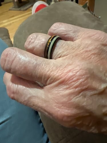 Customer photo review of Koa Wood Ring  Antler Style Black Tungsten Wedding Ring 6mm Barrel Shape
