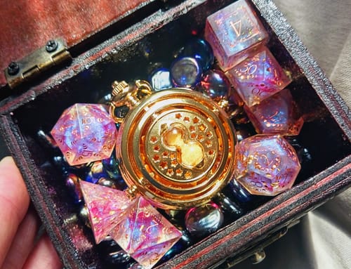 Customer photo review of URWizards D&D Resin Fairy Engraved Dice Set Lunar Eclipse