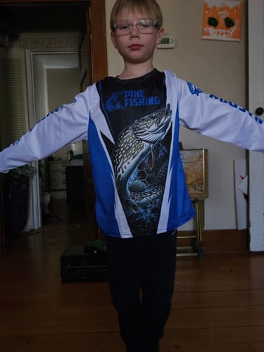 Customer photo review of Custom Northern Pike Fishing Jerseys, Pike Long Sleeve Performance Fishing Shirts | Blue IPHW6071